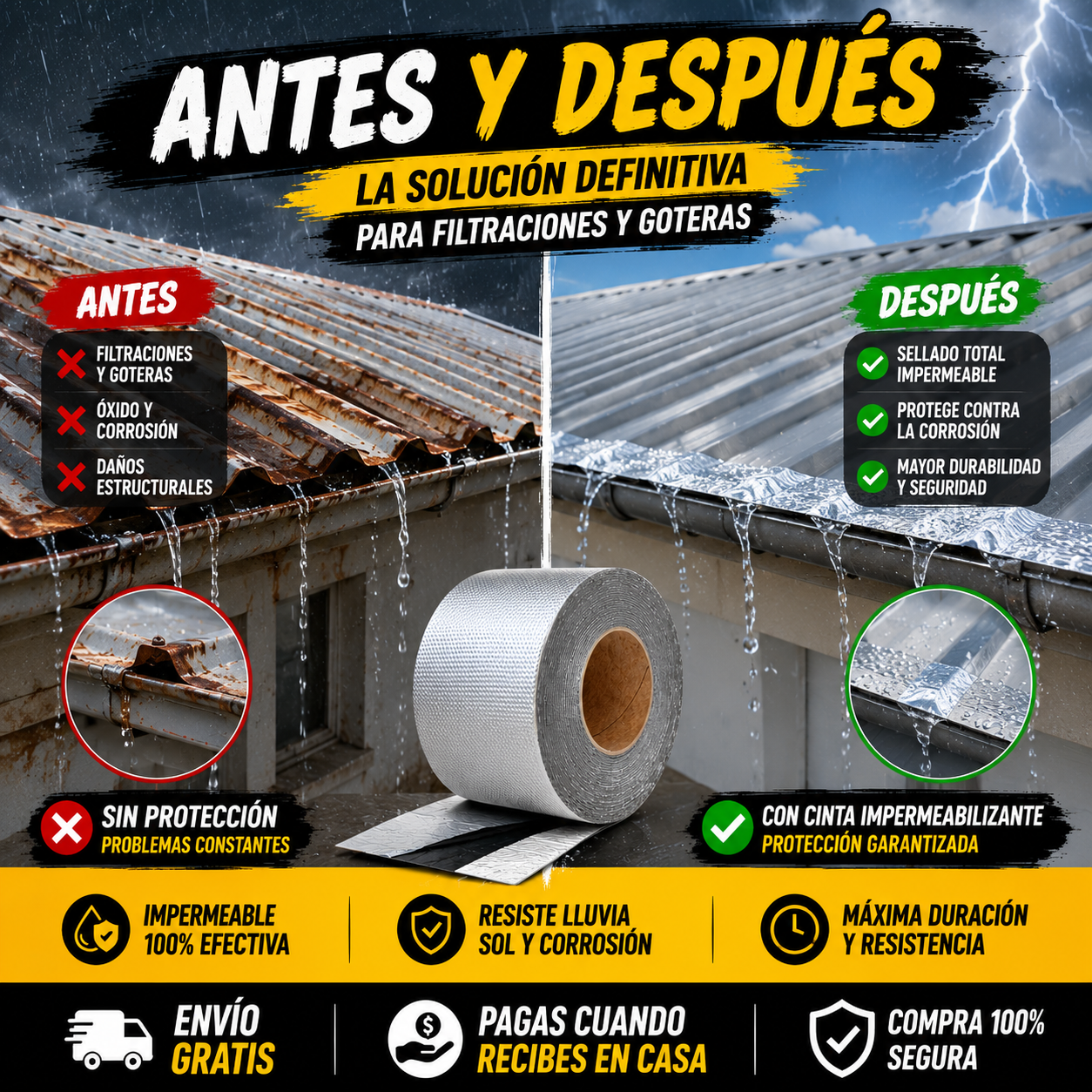 💧 Cinta Impermeabilizante Autoadhesiva 5 cm x 10 metros 2x1