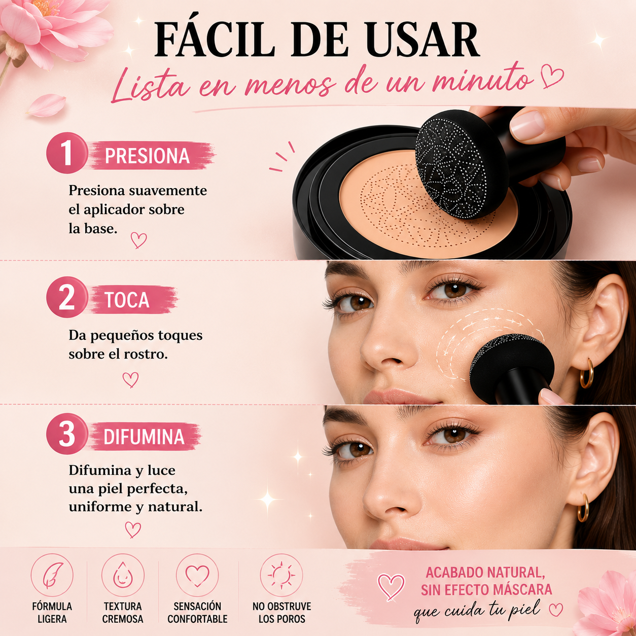 🍃Base en Crema con Aplicador Tipo Hongo ✨