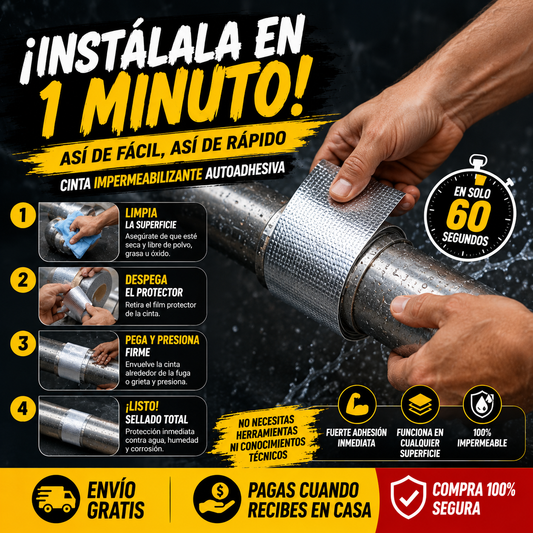 💧 Cinta Impermeabilizante Autoadhesiva 5 cm x 10 metros 2x1